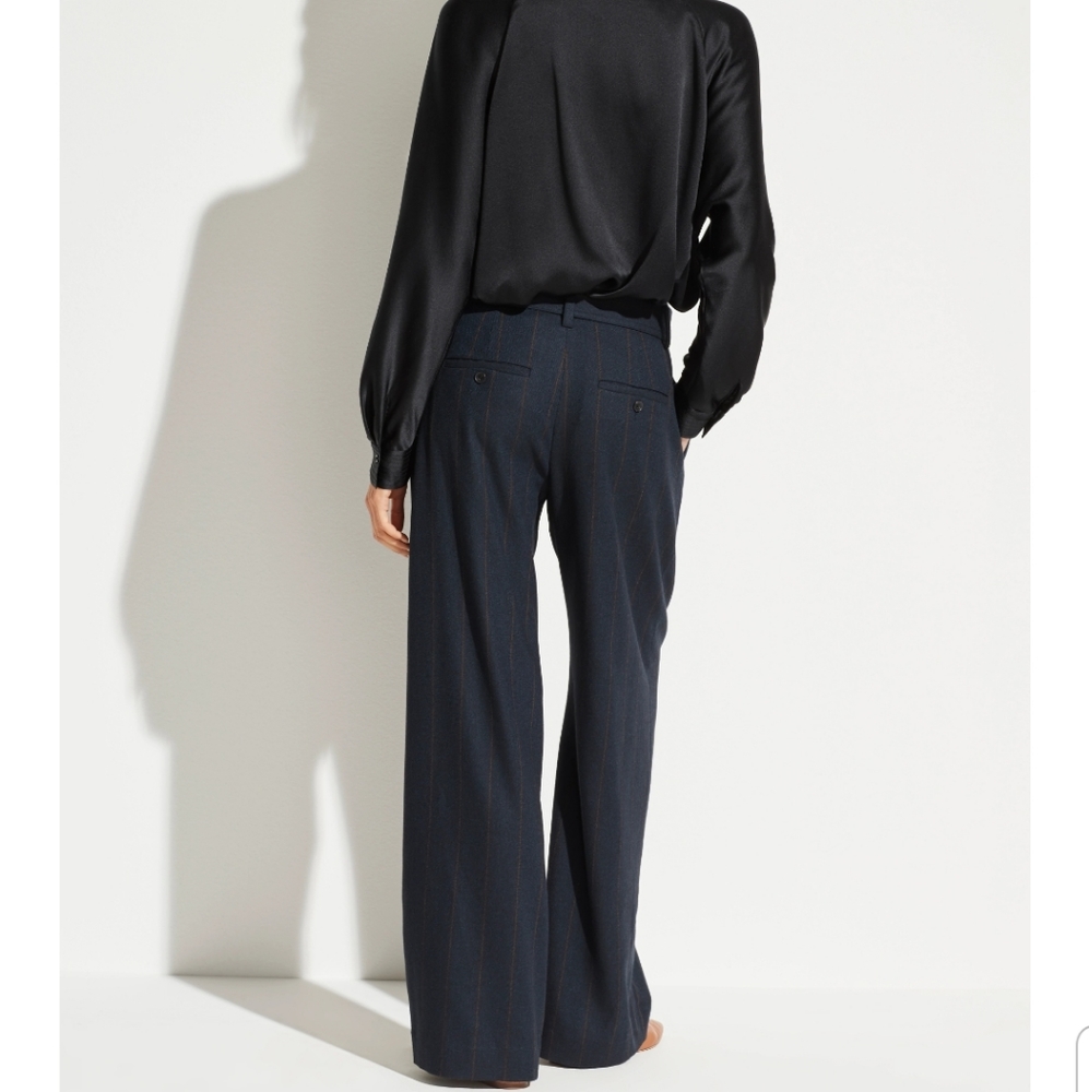 Front Pleat Striped Wide Leg Pants Dark Blue Size 10 - Picture 4 of 13
